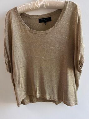 rag & bone Shimmery Gold Short Sleeve Knit Top